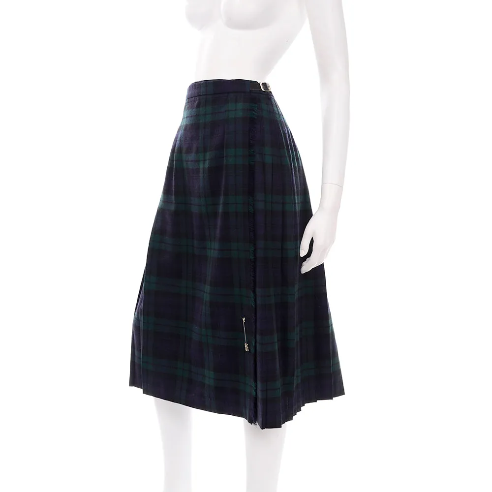 O'Neil of Dublin Green Tartain Plaid Wool Irish Kilt Midi Skirt