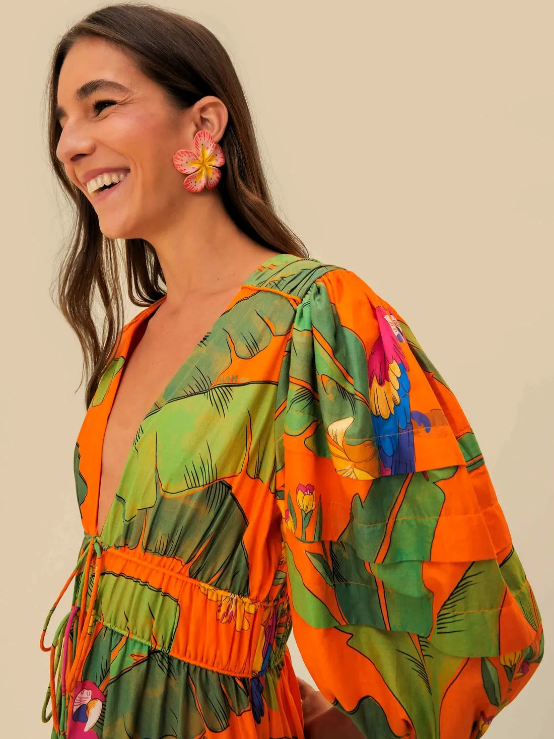 Orange Fresh Macaws Midi Dress