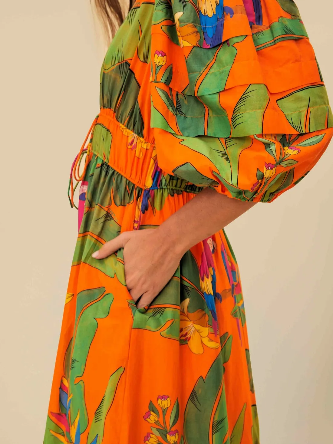 Orange Fresh Macaws Midi Dress