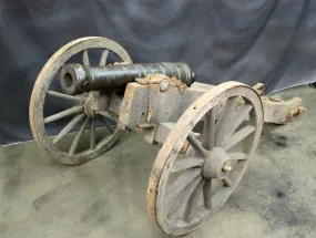 Original Antique 18th Century 4 Pounder Crested Bronze Cannon with Wood Field Carriage