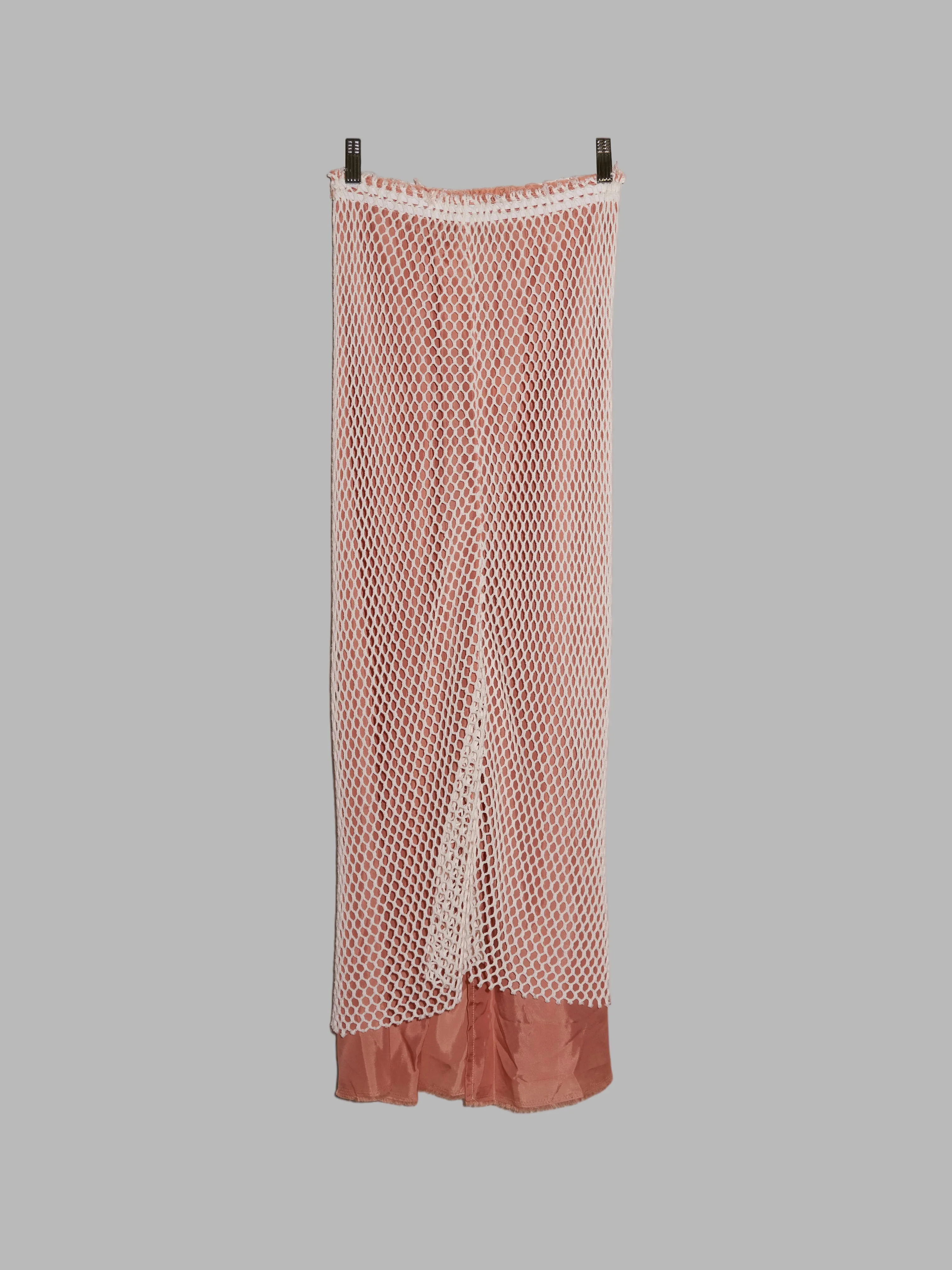 Osakentaro apricot y nylon satin layered netting maxi skirt