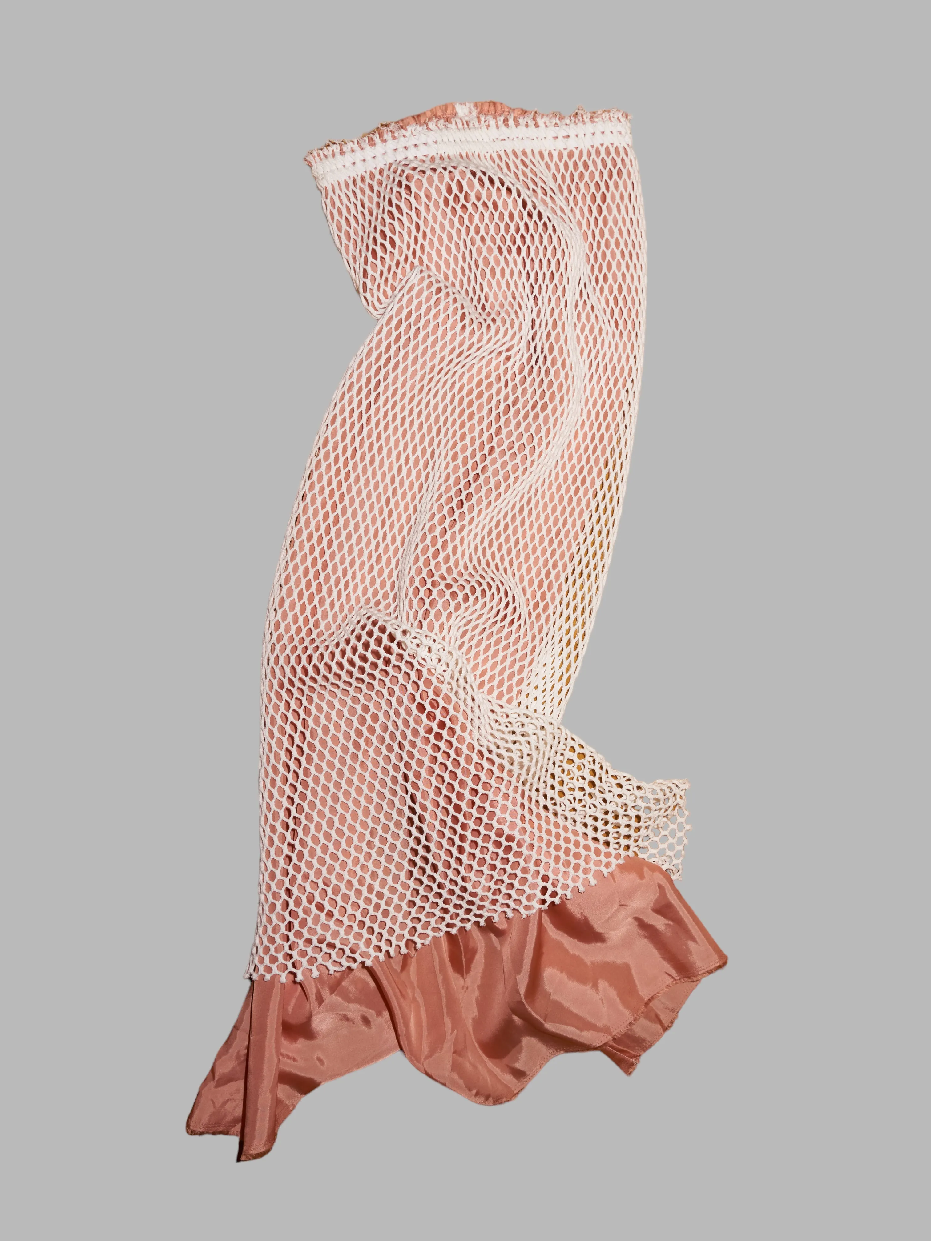 Osakentaro apricot y nylon satin layered netting maxi skirt