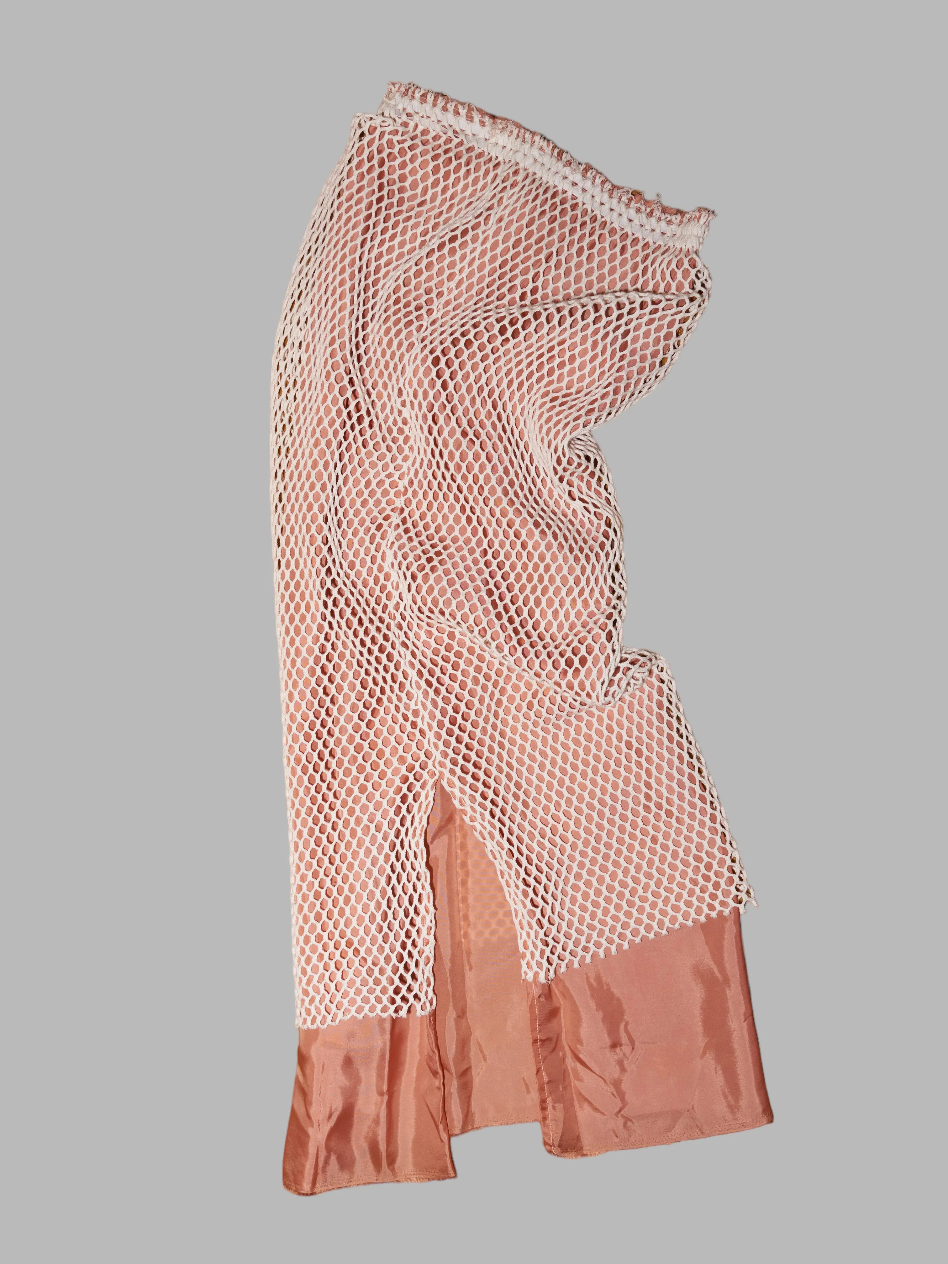 Osakentaro apricot y nylon satin layered netting maxi skirt