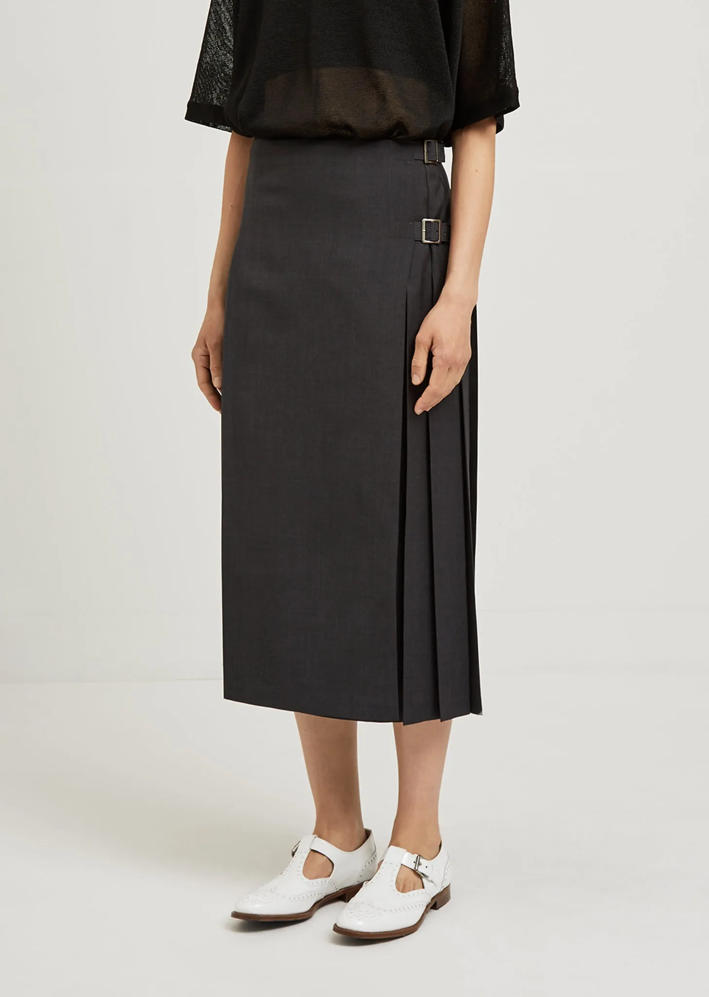 Panel Pleated Wool Skirt