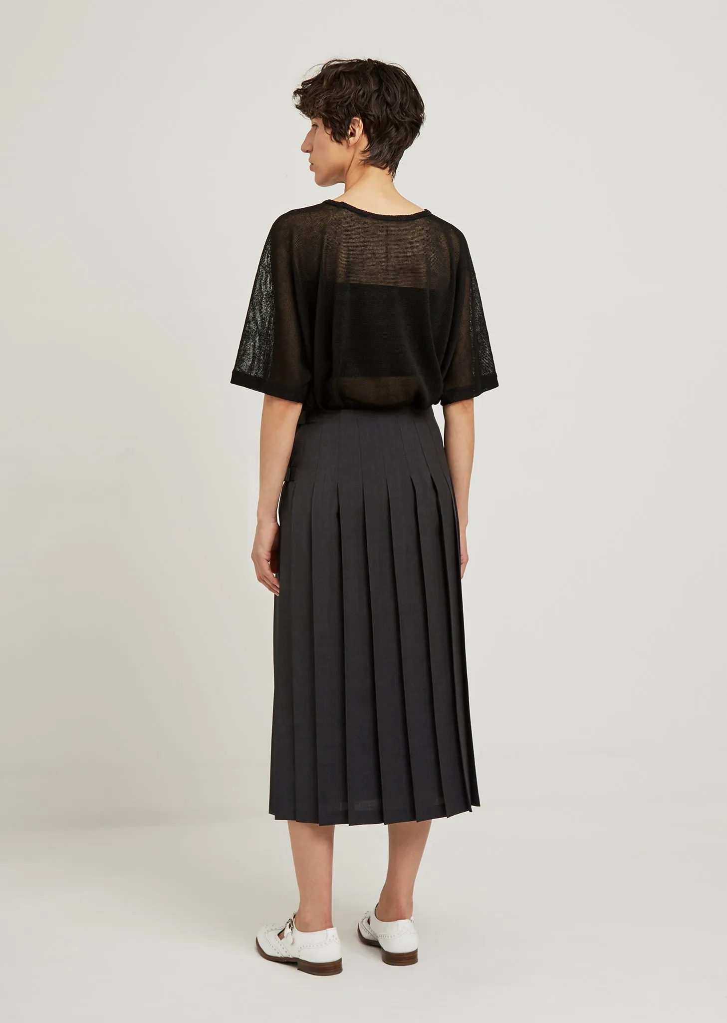 Panel Pleated Wool Skirt