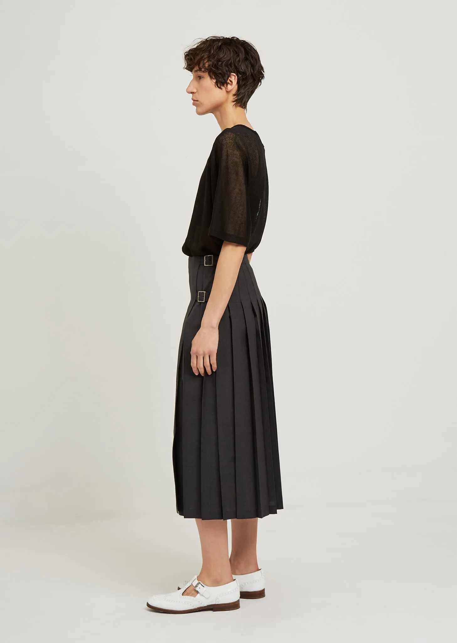 Panel Pleated Wool Skirt