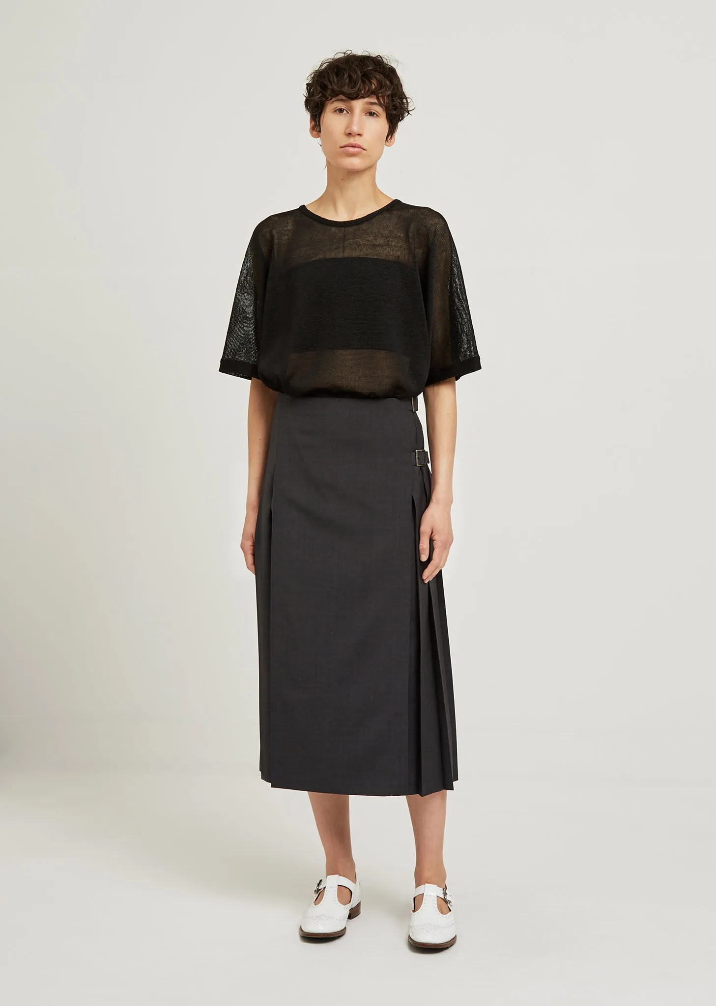 Panel Pleated Wool Skirt