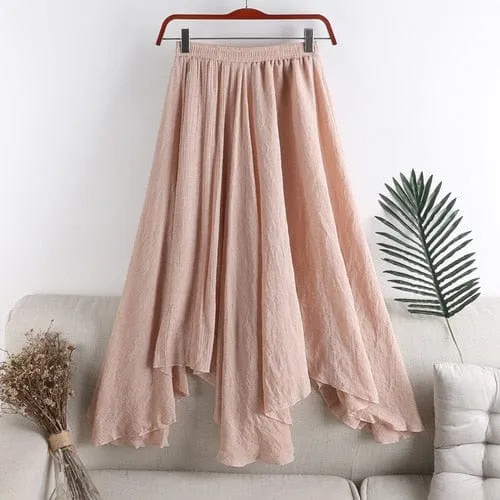 Pleated Asymmetrical Midi Skirt