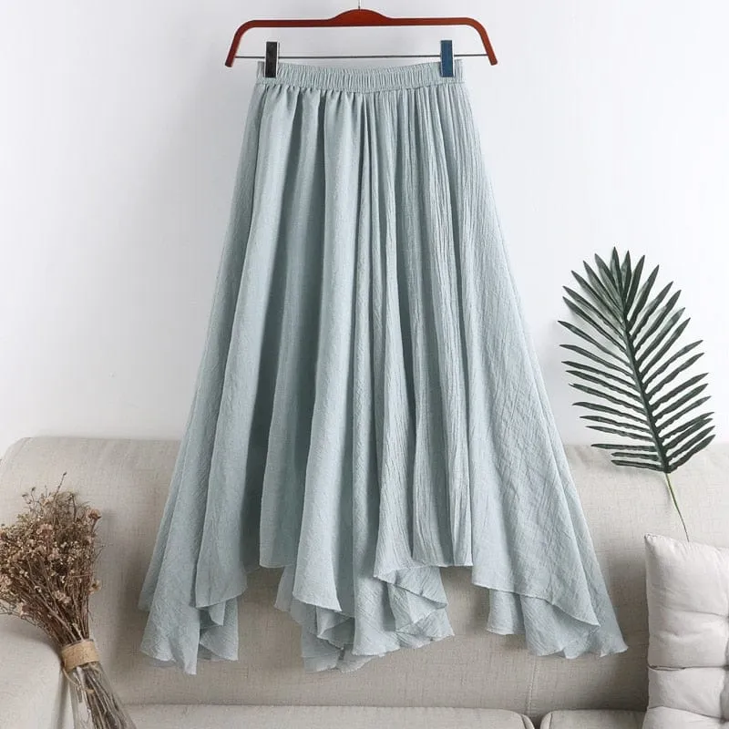 Pleated Asymmetrical Midi Skirt