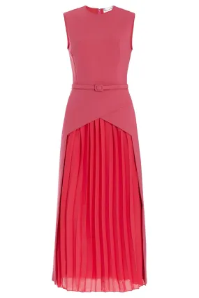 Pleated Skirt Stretch Dress - Geranium