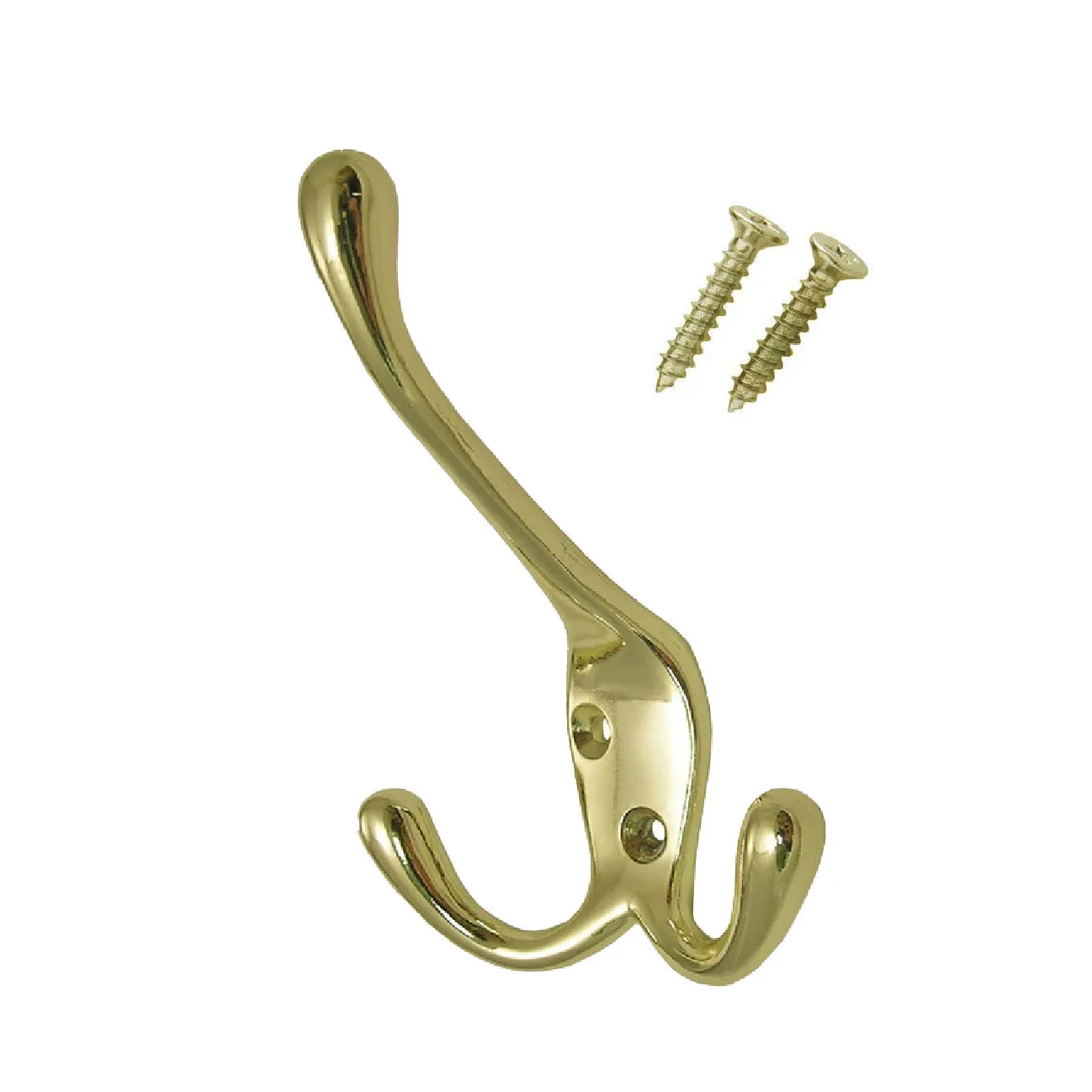 Polished Brass Metal Triple Hat and Coat Hooks