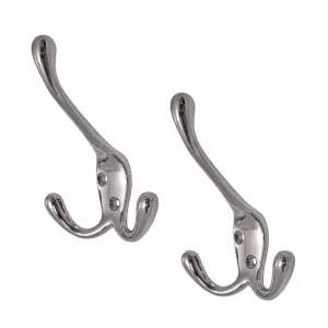 Polished Chrome Metal Triple Hat and Coat  Hooks