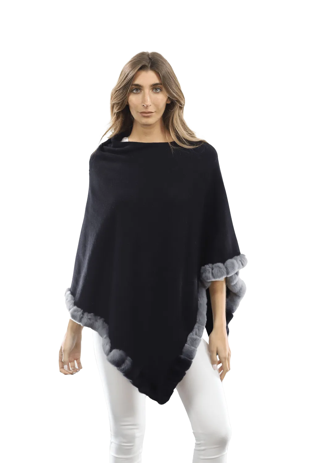 Poncho with Rex Rabbit Trim- Ombre