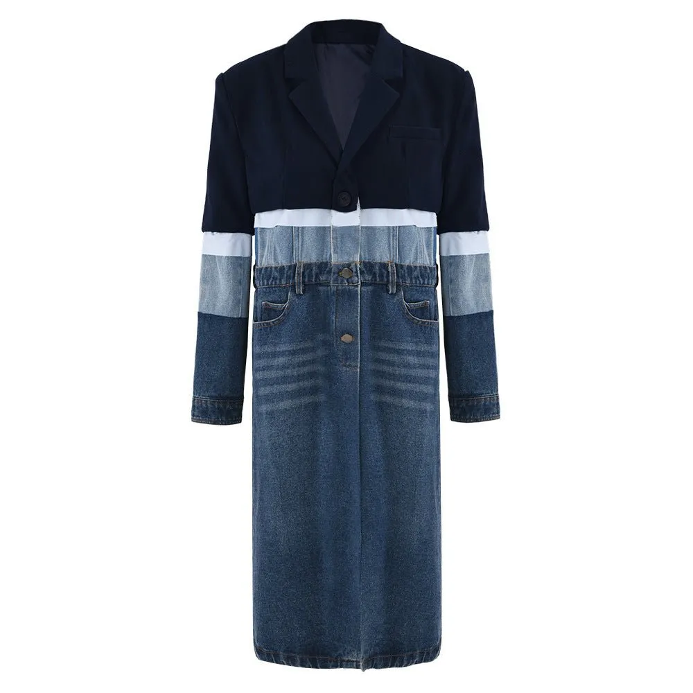 Pre Order:  Spliced Denim Skirt Trench Coat