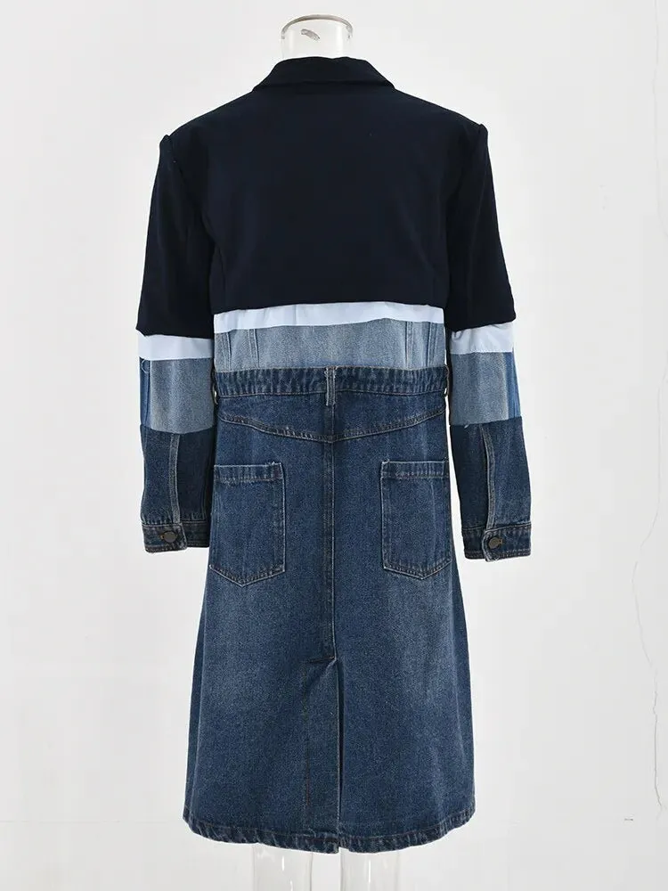 Pre Order:  Spliced Denim Skirt Trench Coat