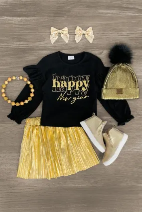 "Happy New Year" Black & Gold Skirt Set