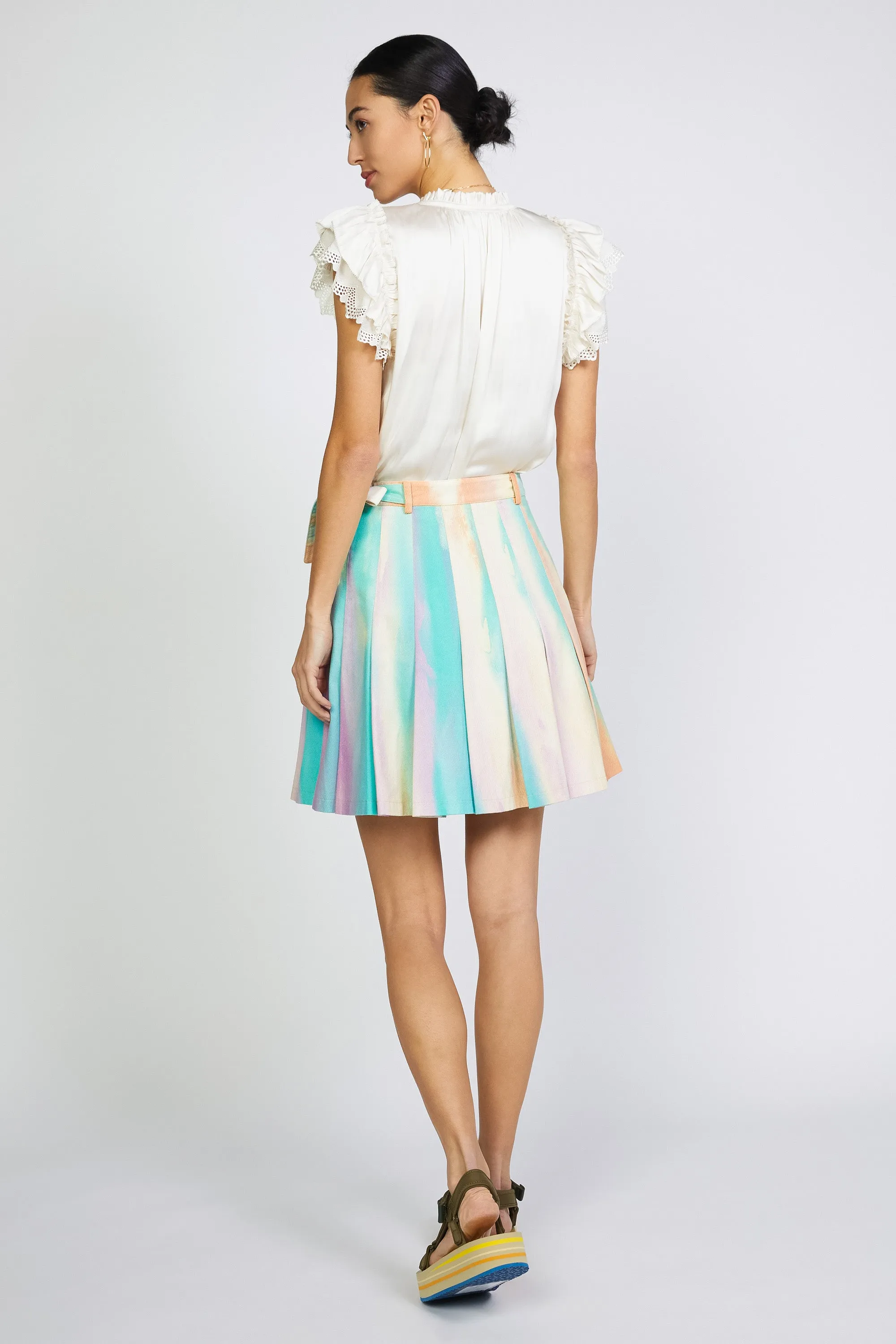 Rainbow Painterly Pleated Skirt