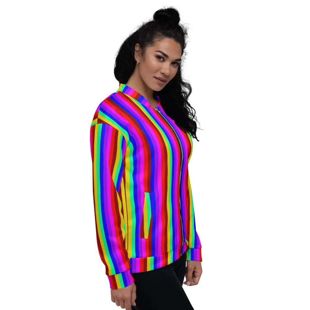 Rainbow Vertical Striped Bomber Jacket, Best Unisex Jacket For Men or Women-Made in EU