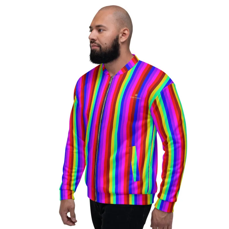 Rainbow Vertical Striped Bomber Jacket, Best Unisex Jacket For Men or Women-Made in EU