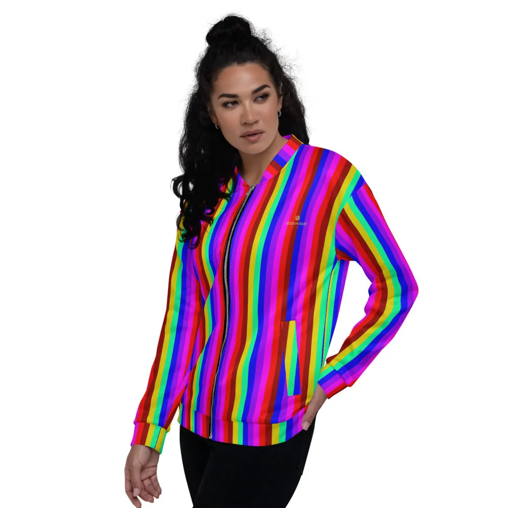 Rainbow Vertical Striped Bomber Jacket, Best Unisex Jacket For Men or Women-Made in EU