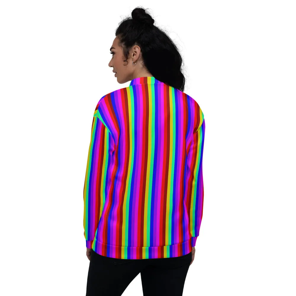 Rainbow Vertical Striped Bomber Jacket, Best Unisex Jacket For Men or Women-Made in EU