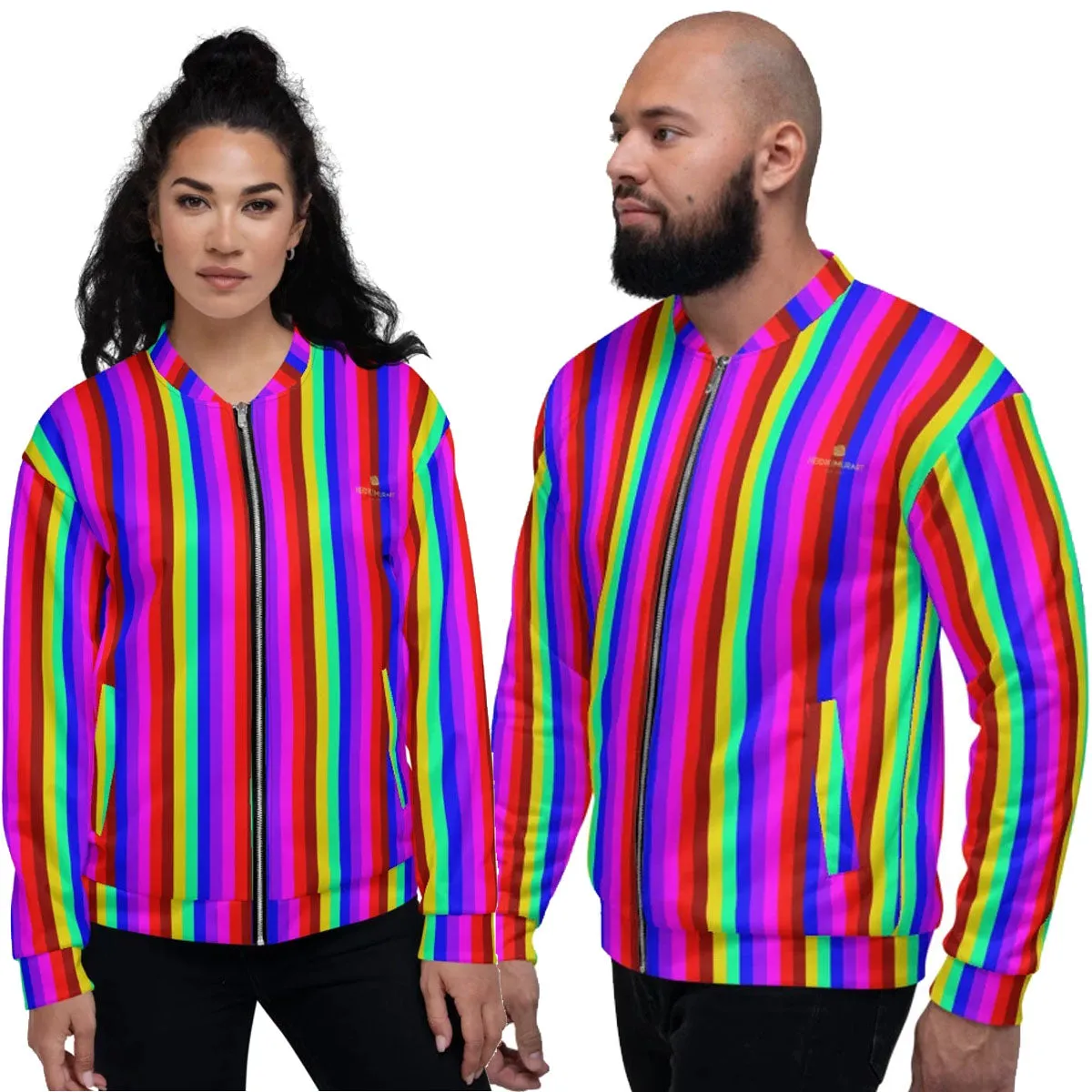 Rainbow Vertical Striped Bomber Jacket, Best Unisex Jacket For Men or Women-Made in EU