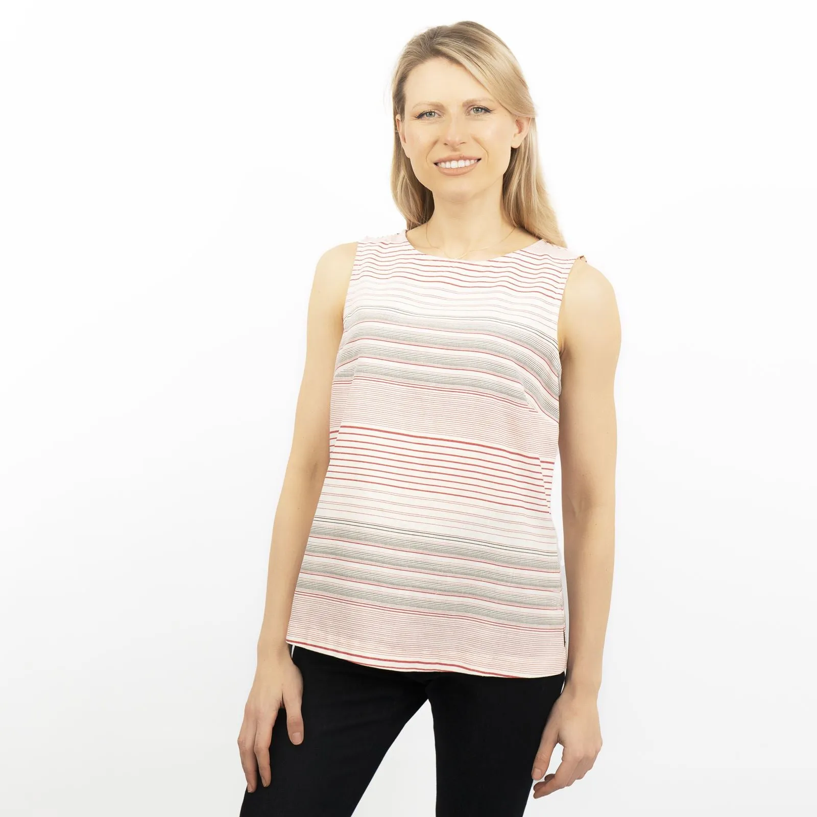 Red Striped Womens Sleeveless V-Neck Lightweight Tops