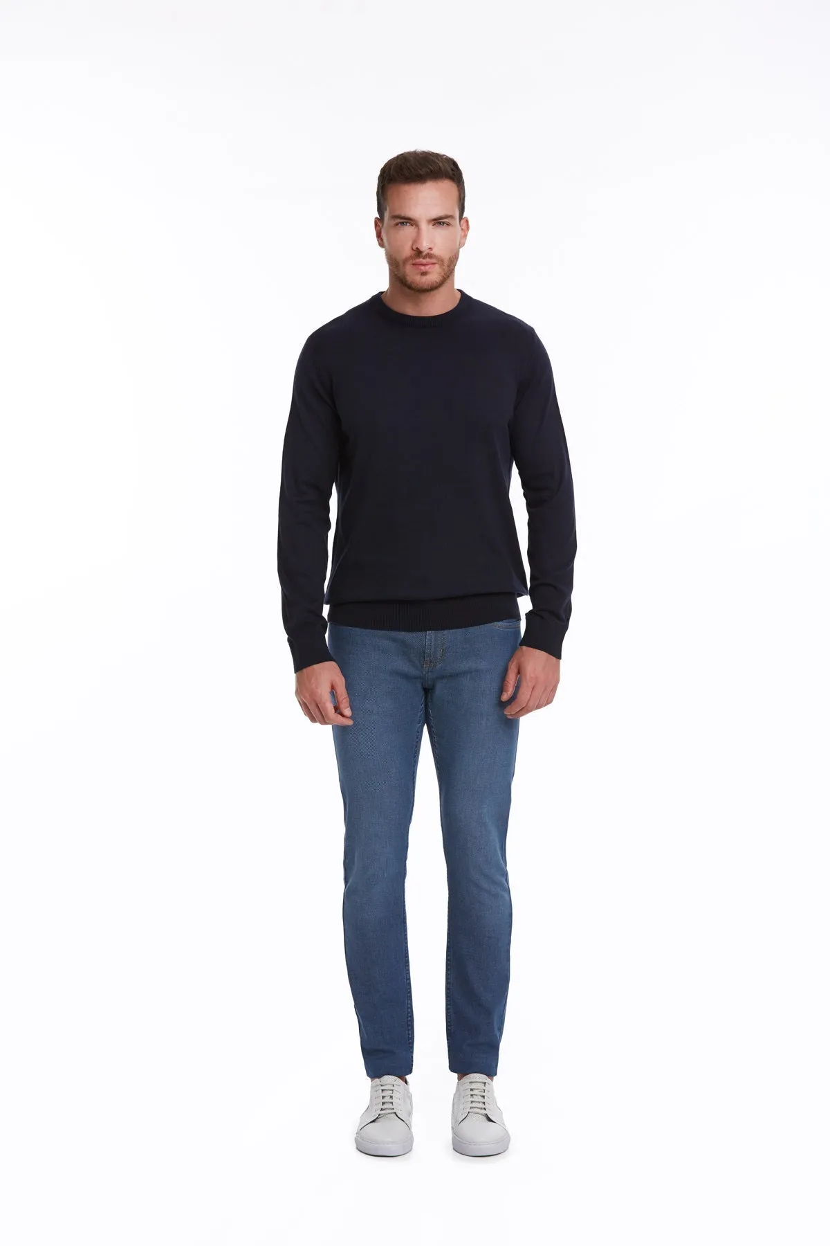 Regular Fit Cotton Navy Crewneck Sweater