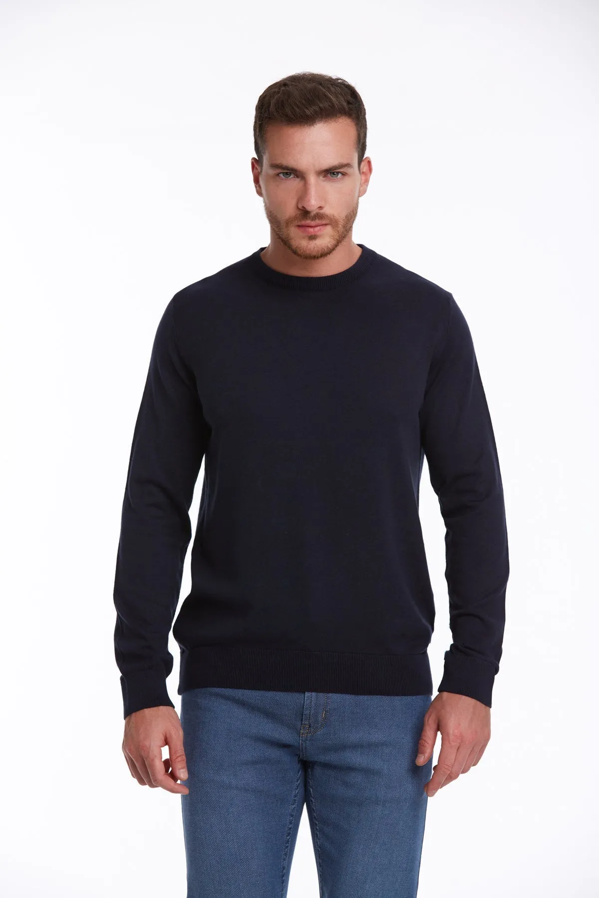 Regular Fit Cotton Navy Crewneck Sweater