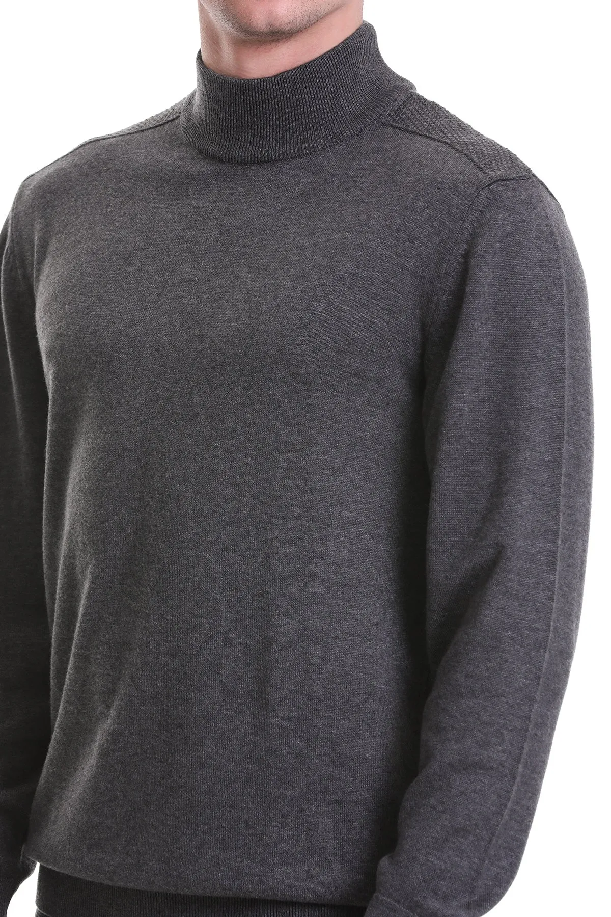 Regular Fit Dark Gray Cotton Blend Mock Neck Sweater