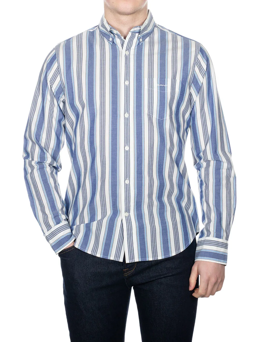 Regular Fit Multistripe Oxford Shirt College Blue