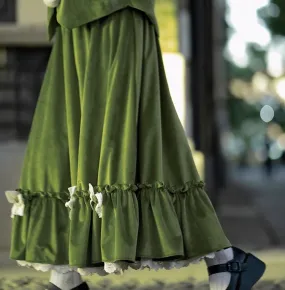 Retro Green Velvet Bow Tie Skirt