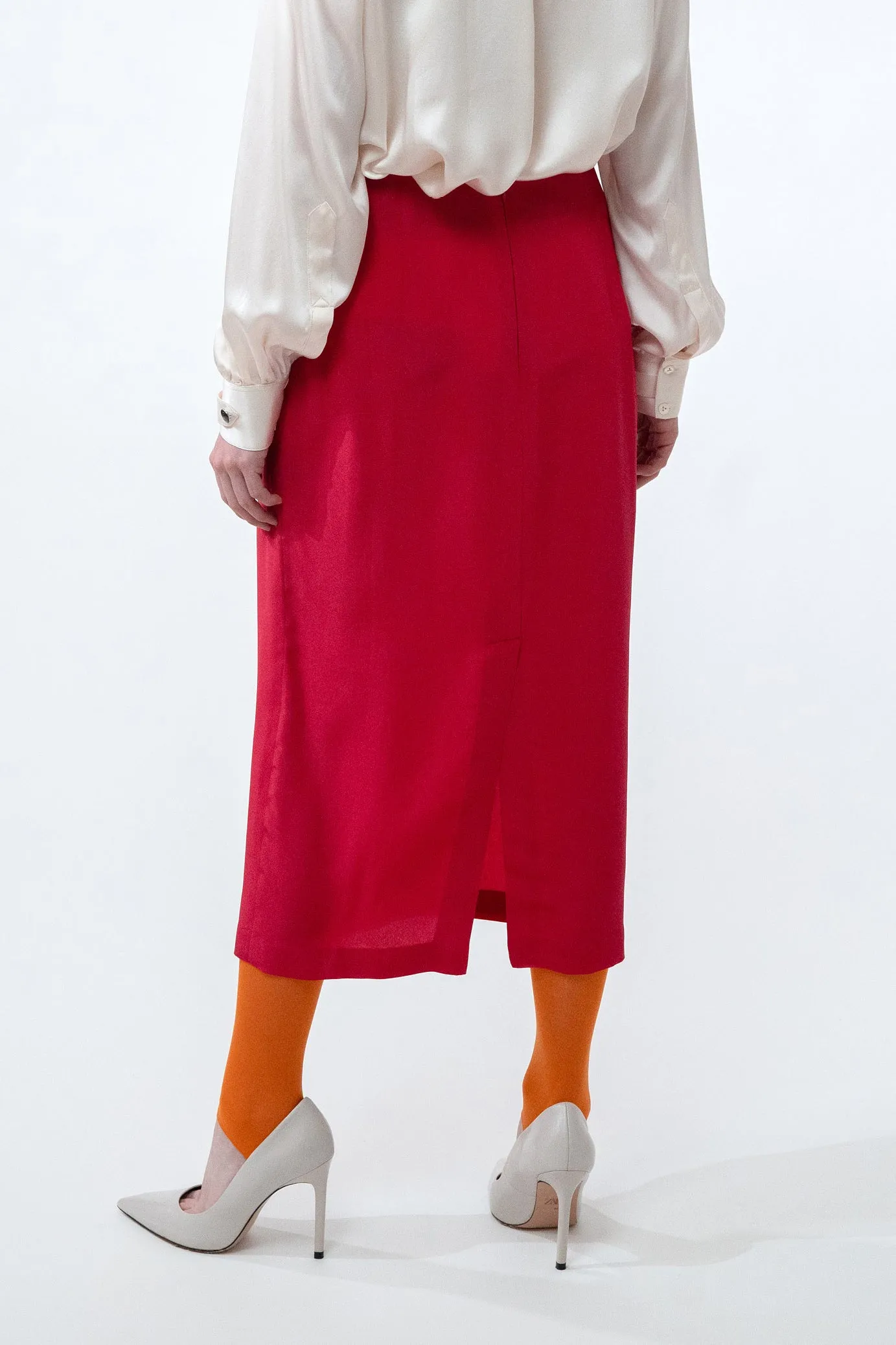 RIVOLI red - silk midi skirt