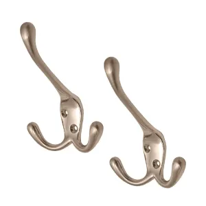 Satin Nickel Metal Triple Hat and Coat Hooks