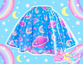 Saturn's Wish Blue Mini Skater Skirt