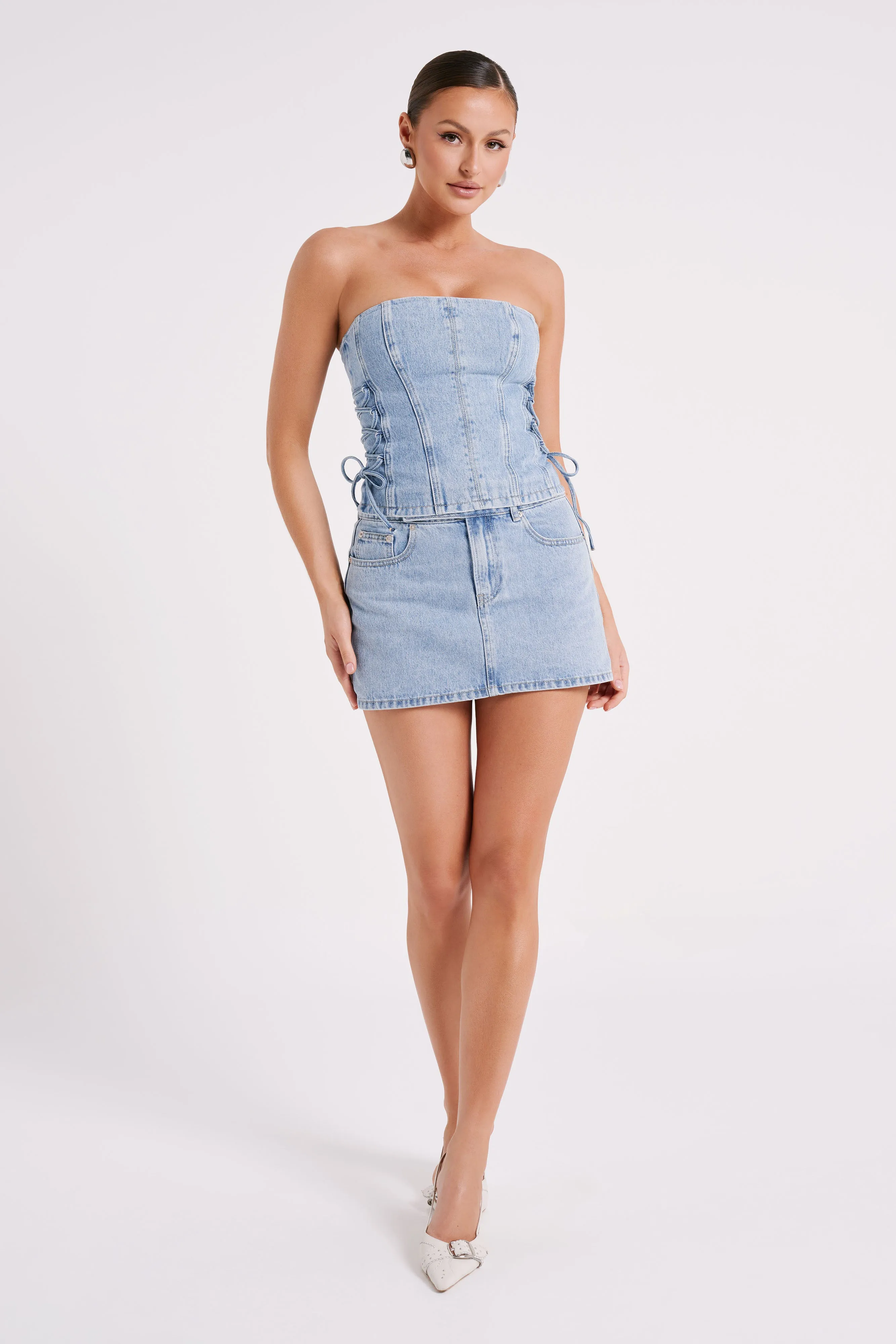 Scheana Denim Corset - Mid Blue