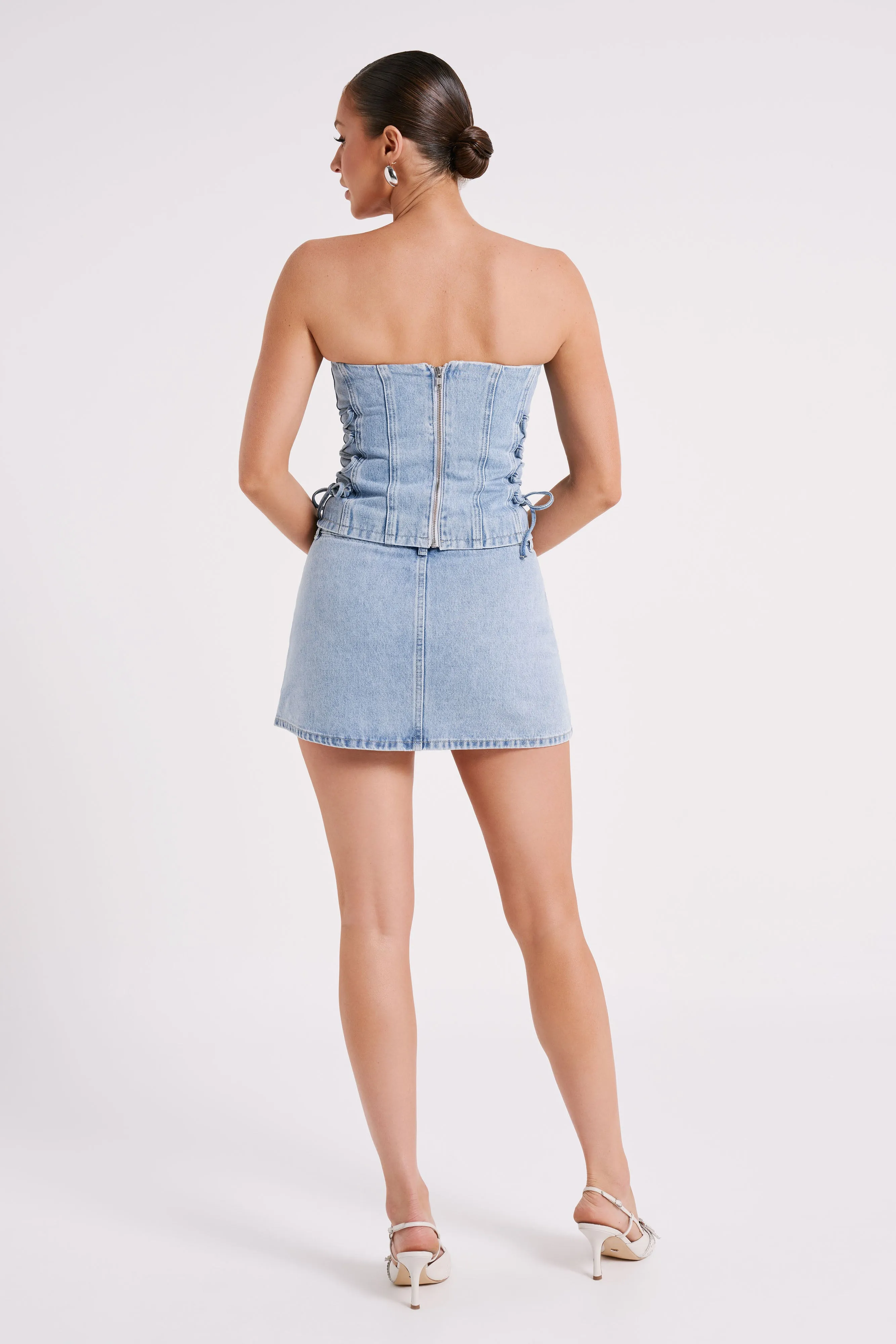 Scheana Denim Corset - Mid Blue