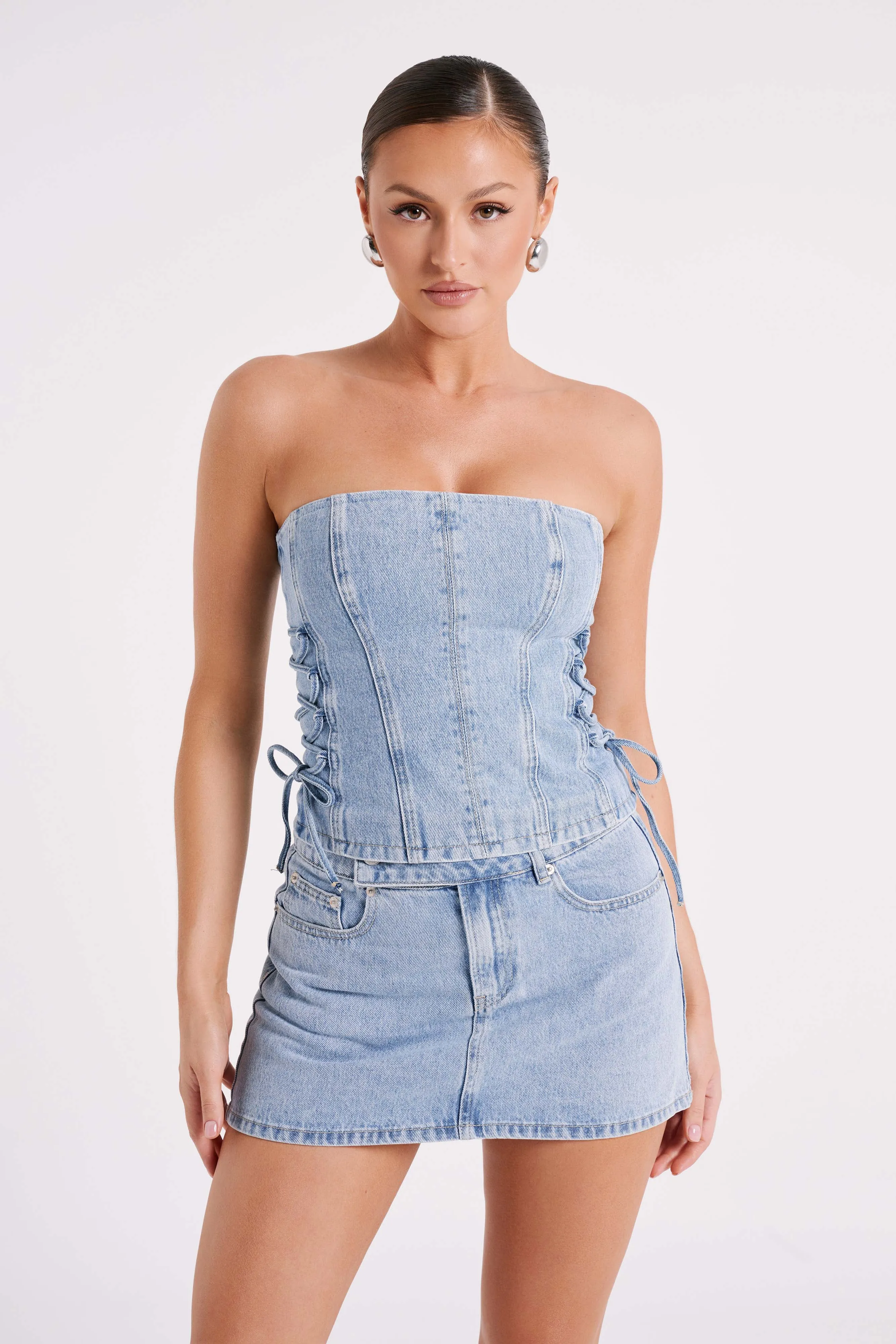 Scheana Denim Corset - Mid Blue