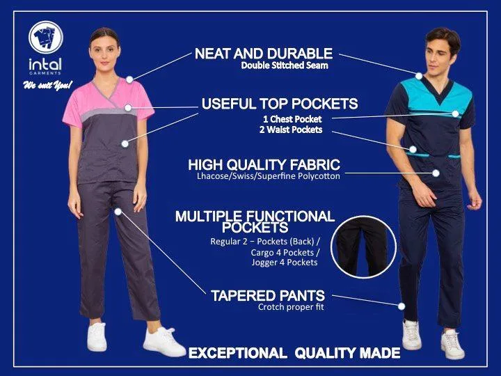 Scrub Suit High Quality Medical Doctor Nurse Scrubsuit Jogger 4 Pocket Pants Unisex Scrubs 03H Charcoal Grey-Light Grey