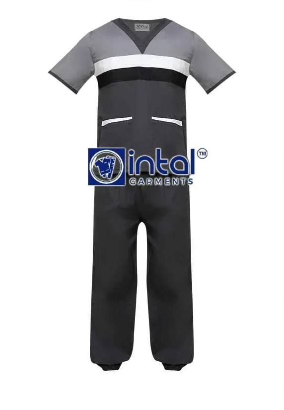 Scrub Suit High Quality Medical Doctor Nurse Scrubsuit Jogger 4 Pocket Pants Unisex Scrubs 03H Charcoal Grey-Light Grey