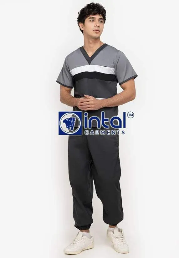 Scrub Suit High Quality Medical Doctor Nurse Scrubsuit Jogger 4 Pocket Pants Unisex Scrubs 03H Charcoal Grey-Light Grey