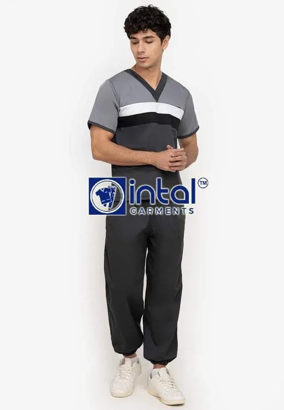 Scrub Suit High Quality Medical Doctor Nurse Scrubsuit Jogger 4 Pocket Pants Unisex Scrubs 03H Charcoal Grey-Light Grey