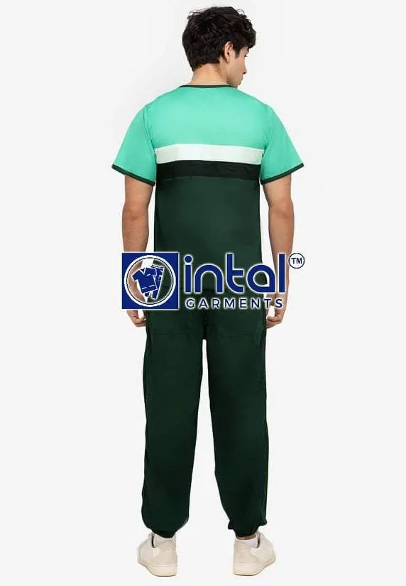 Scrub Suit High Quality Medical Doctor Nurse Scrubsuit Jogger 4 Pocket Pants Unisex Scrubs 03H Forest Green-Mint Green