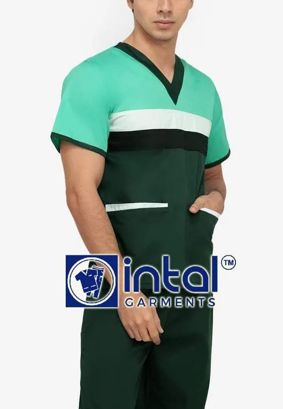 Scrub Suit High Quality Medical Doctor Nurse Scrubsuit Jogger 4 Pocket Pants Unisex Scrubs 03H Forest Green-Mint Green