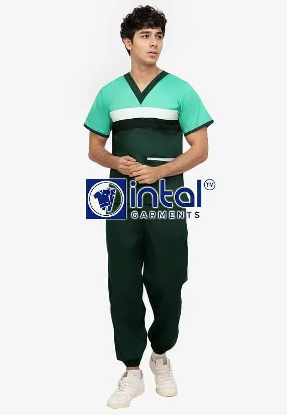 Scrub Suit High Quality Medical Doctor Nurse Scrubsuit Jogger 4 Pocket Pants Unisex Scrubs 03H Forest Green-Mint Green