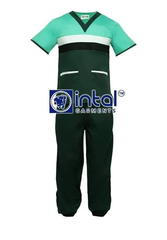 Scrub Suit High Quality Medical Doctor Nurse Scrubsuit Jogger 4 Pocket Pants Unisex Scrubs 03H Forest Green-Mint Green