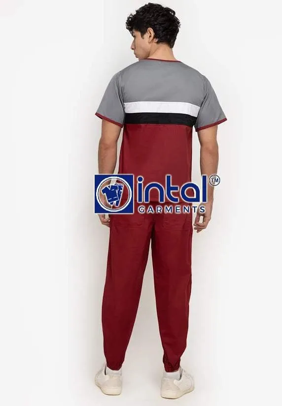 Scrub Suit High Quality Medical Doctor Nurse Scrubsuit Jogger 4 Pocket Pants Unisex Scrubs 03H Maroon-Light Grey