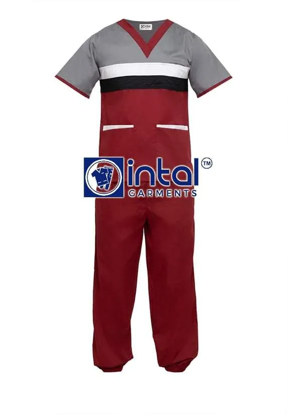 Scrub Suit High Quality Medical Doctor Nurse Scrubsuit Jogger 4 Pocket Pants Unisex Scrubs 03H Maroon-Light Grey