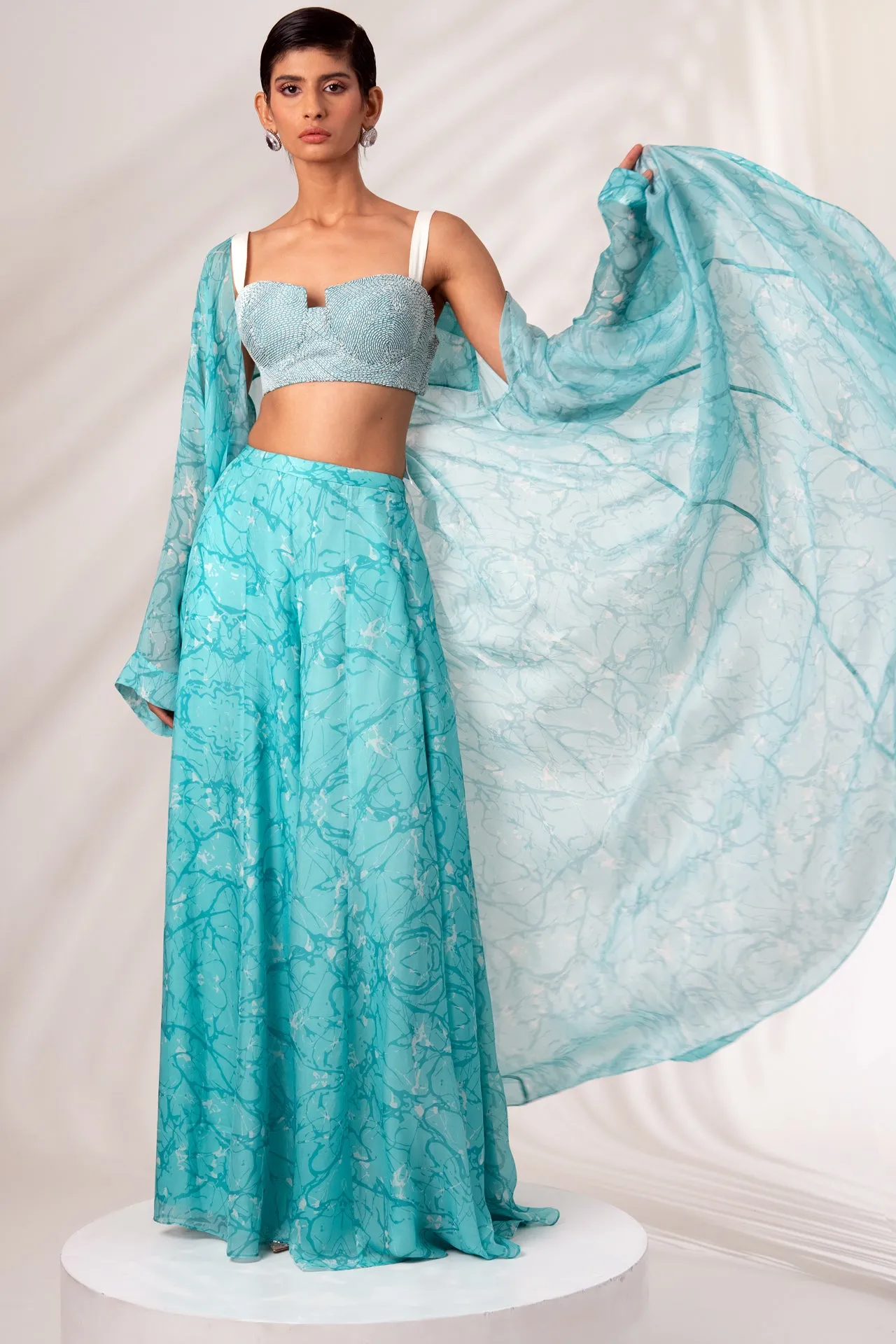 Sea Green Overlay With Divided Skirt and Bustier