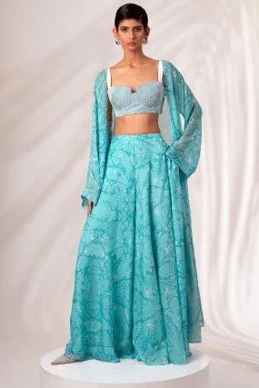 Sea Green Overlay With Divided Skirt and Bustier